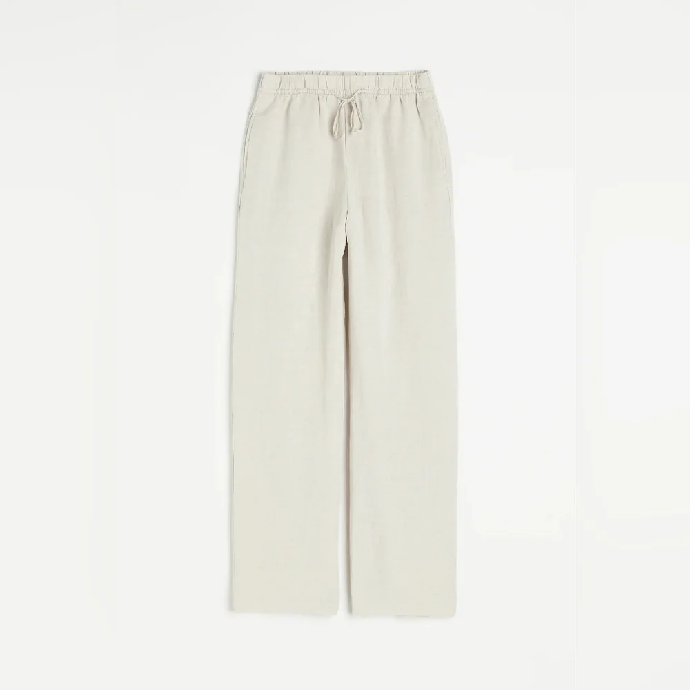 H & M Linen Blend Pull On Cream Drawstring Pants M